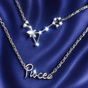 Cubic Zirconia Silver Pisces Zodiac Necklace – Astrology Horoscope CZ Jewelry